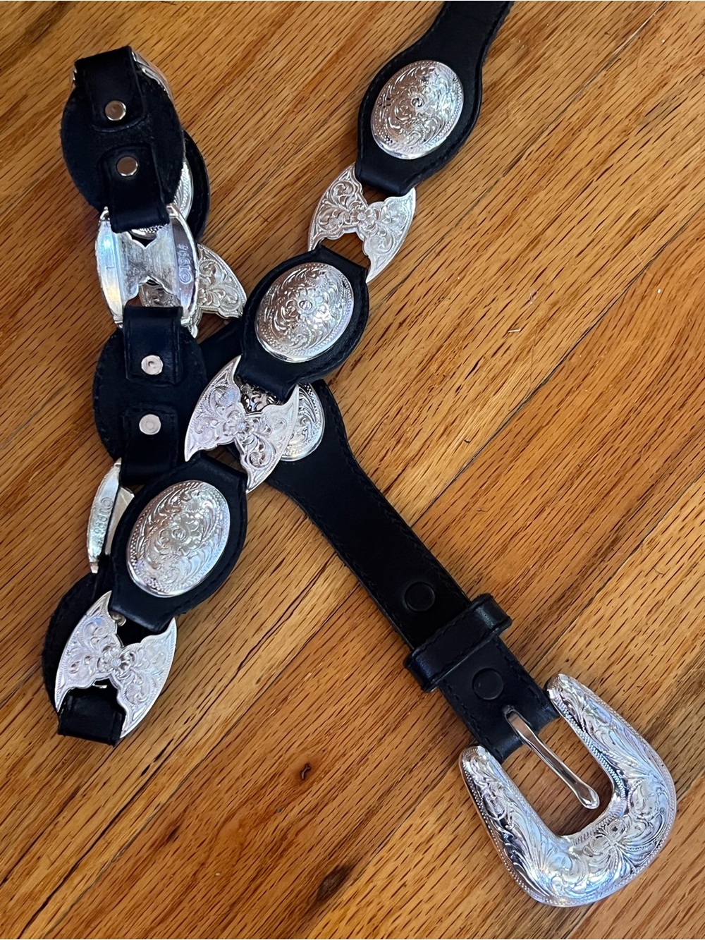 Tony Lama Black Leather Western Concho Belt with Silver-Tone - Picture 2 of 8